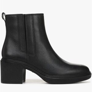 Vionic Kensley Black Leather Ankle Boot Womens 8 Wide Block Heel Side Zip Bootie